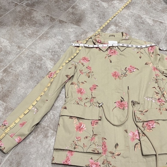 A Loves A Floral Cinched Waist Beige Pink Full Zip Lightweight Jacket Medium - Picture 6 of 12